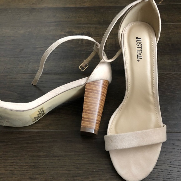 Nude Suede Ankle Strap Wood Heels Size 8 - Picture 2 of 4